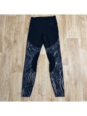 NIKE LEGGINGS TRAINING POWER HYPER TIGHT FIT FLUTTER PRINT BLACK WOMENS S